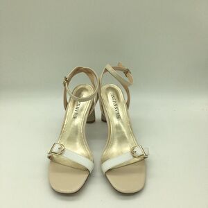 Nude Women Sandals Open Toe Stacked Mid Heel Strappy Shoes